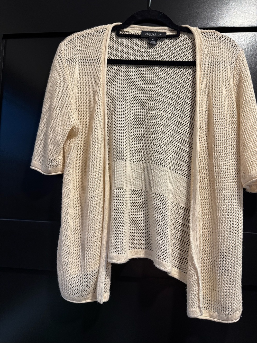 Perceptions Cream Open-Weave Short Sleeve Cardigan